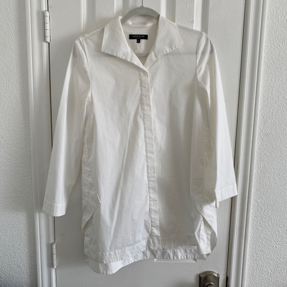 Lafayette 148 New York - White 3/4 Sleeve Button-Down Shirt Tunic Blouse - Picture 3 of 10